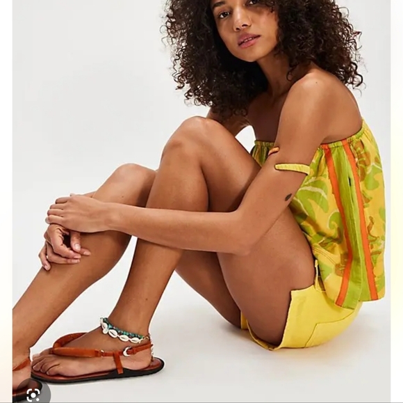 Free People Devella Printed Lemon Combo Tube Top Tropical Blouse - Picture 2 of 6